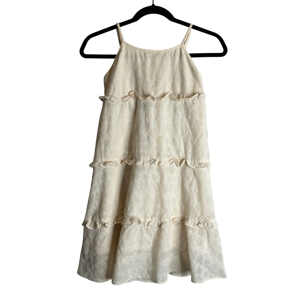 NEW Nordstrom Walking on Sunshine Smocked Ruffle Tiered Lace Eyelet Sun Dress M